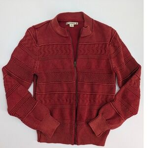 RuffHewn Mens Burgundy Red 100% Cotton Full Zip Cable Knit Cardigan Sweater M